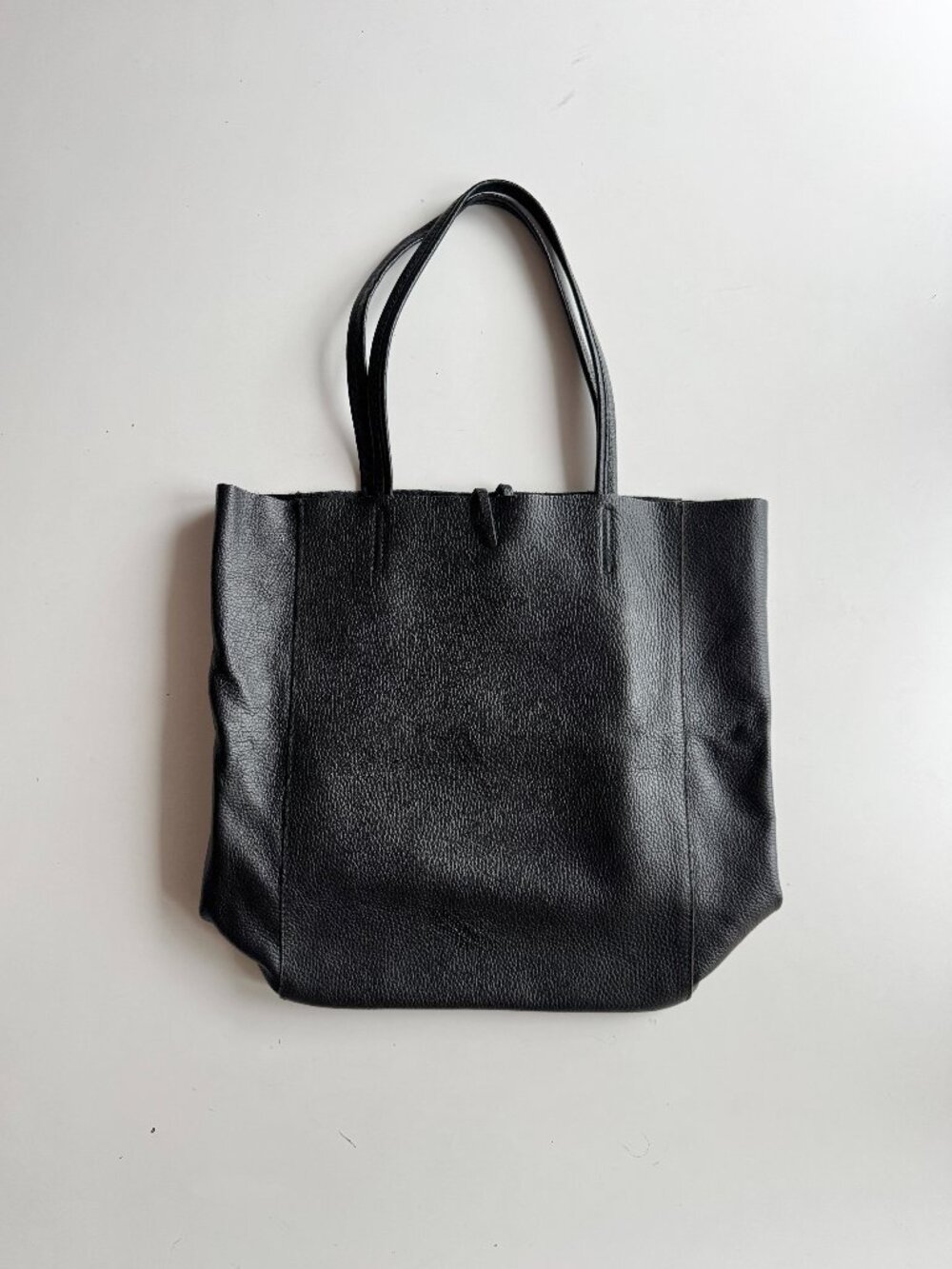 LA BORSA Made in Italy Black Pebbled Leather North South Tote Bag
